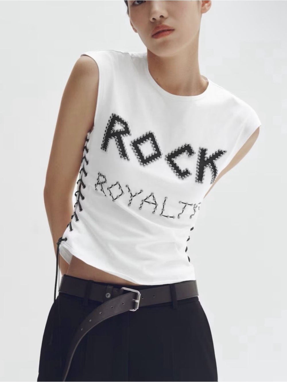 (NWT) Stella McCartney H&M Collab - White 'Rock Royalty' Lace-Up Sleeveless Tank